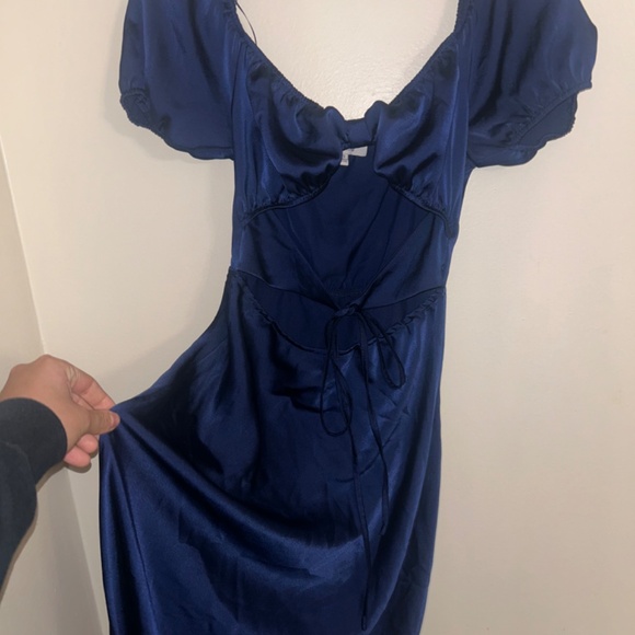 Edit by Nine Satin Puff Sleeve Dress – Navy Blue, Size S - Picture 3 of 8